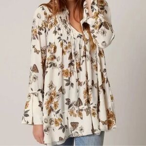 *FREE PEOPLE* PEBBLE CREPE SMOCKED TUNIC* SIZE SMALL*